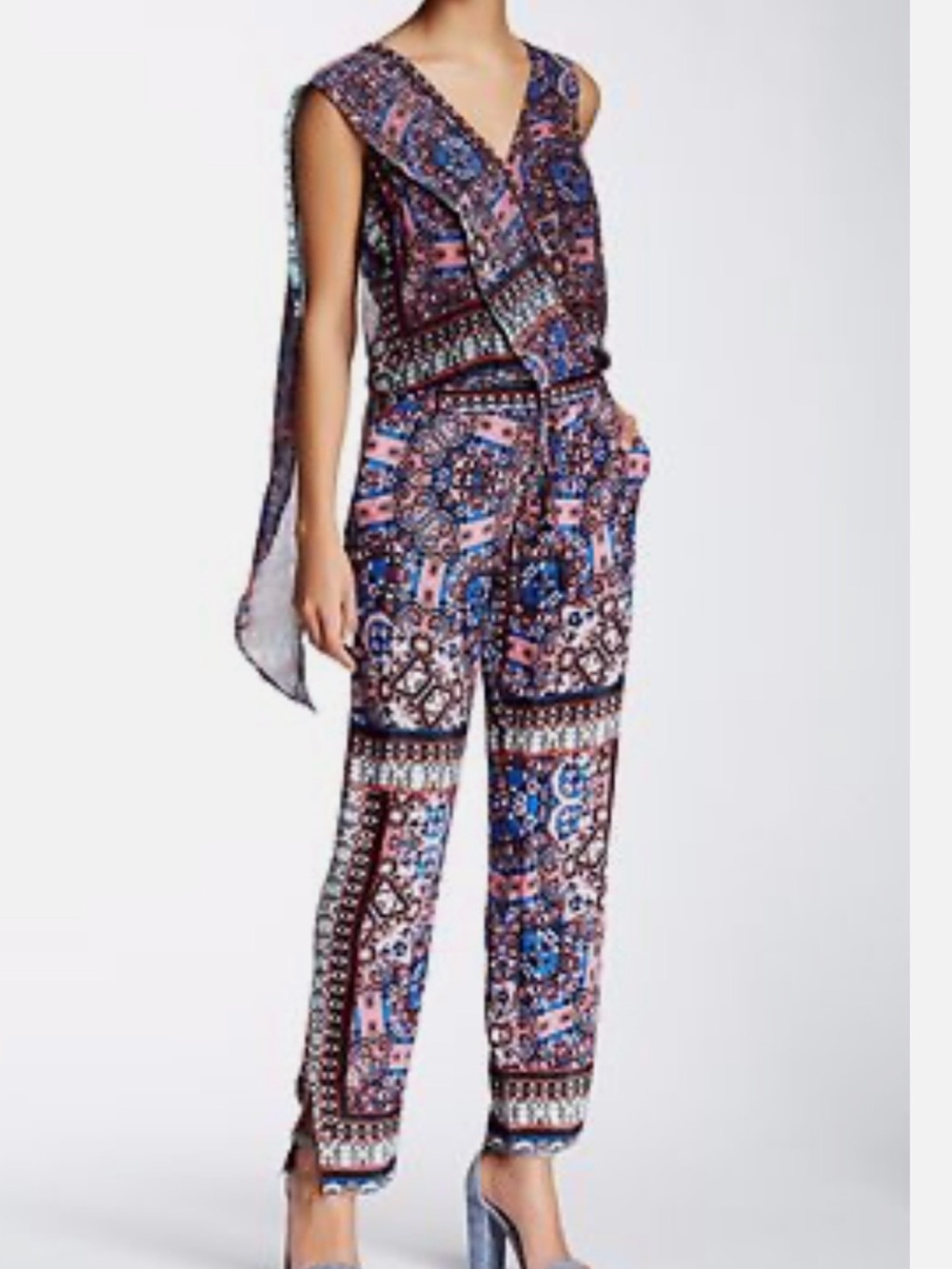 NWOT! TWELFTH STREET CYNTHIA VINCENT Gypsy Jumpsuit Kaleidoscope Scarf SilkBlend